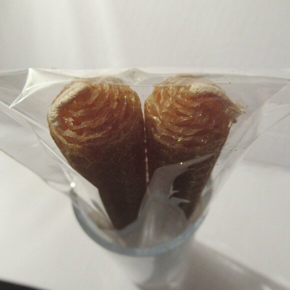 1 Pair, 8" Bees Wax Candles, Orange w/ Gold Glitter, Handmade, Organic - Picture 2 of 6